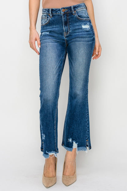 RISEN High Waist Raw Hem Flare Jeans