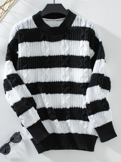 Striped Round Neck Long Sleeve Sweater