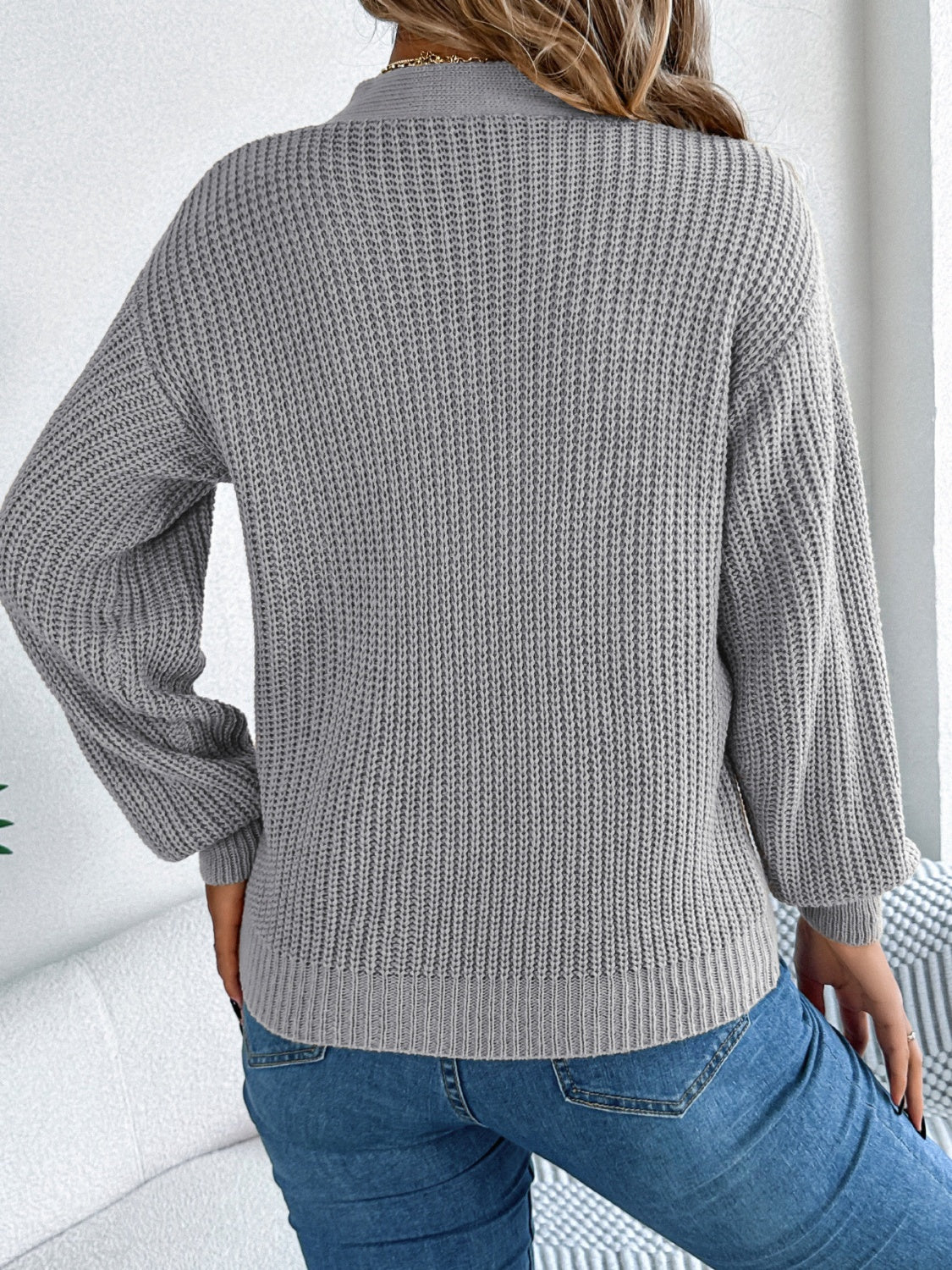 Cutout V-Neck Long Sleeve Sweater