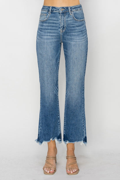 RISEN High Waist Raw Hem Flare Jeans