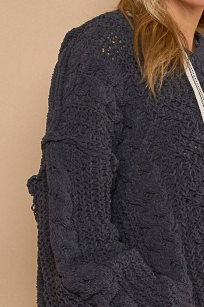 POL Cable Knit Hooded Chenille Sweater