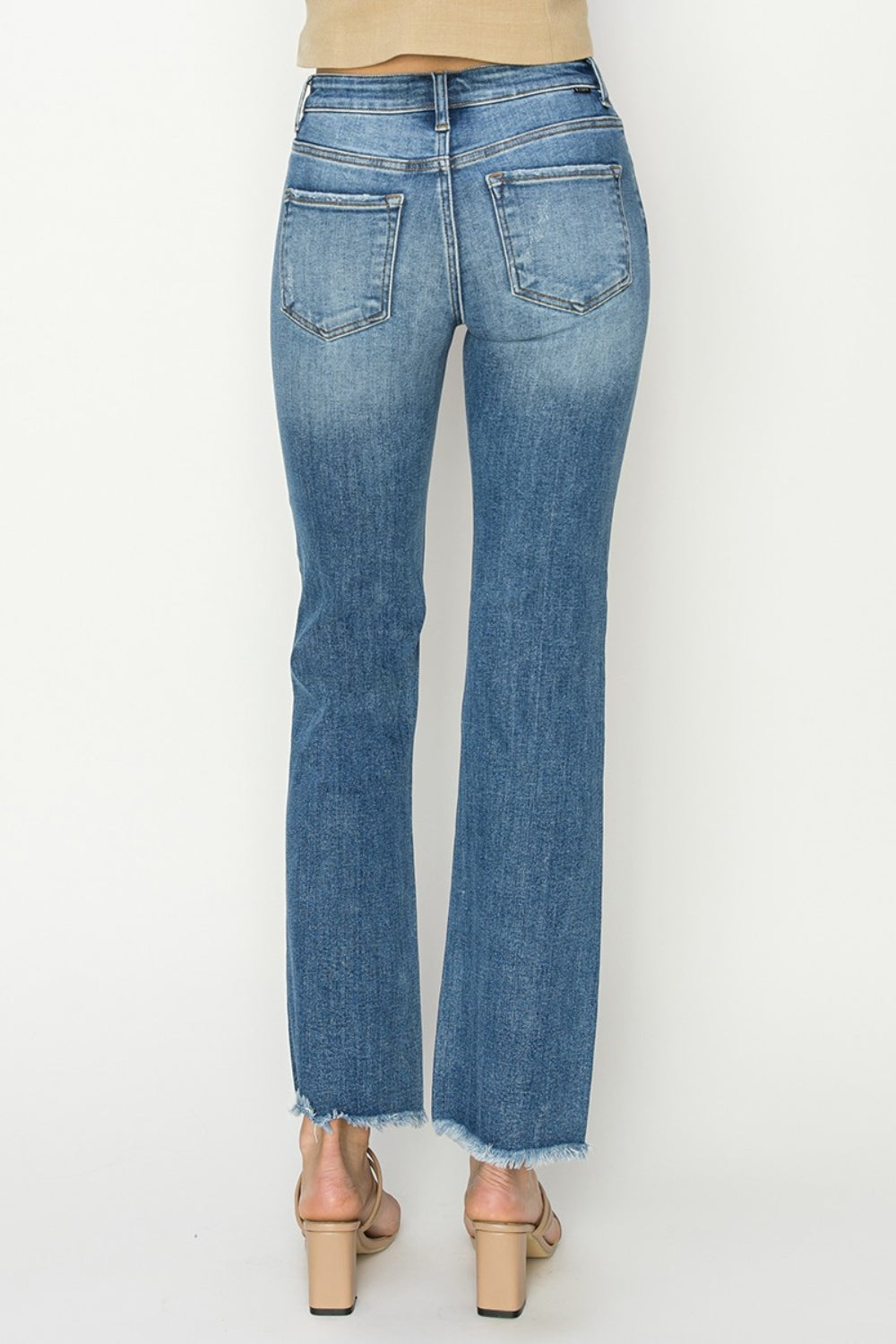 RISEN Mid-Rise Frayed Hem Bootcut Jeans