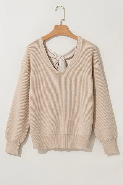 Tied V-Neck Long Sleeve Sweater