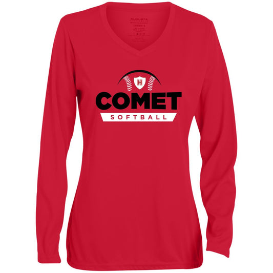 Comet Softball - Ladies' Moisture-Wicking Long Sleeve V-Neck Tee