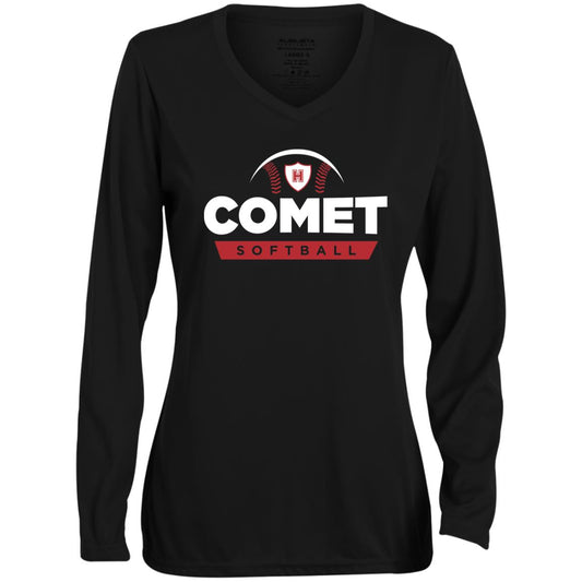 Comet Softball - Ladies' Moisture-Wicking Long Sleeve V-Neck Tee