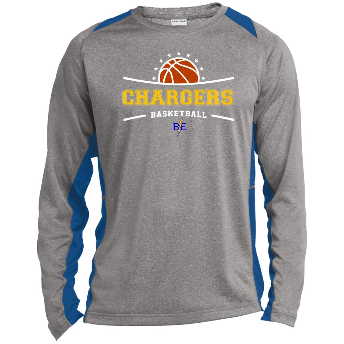 Chargers Basketball - Long Sleeve Heather Colorblock Performance Tee