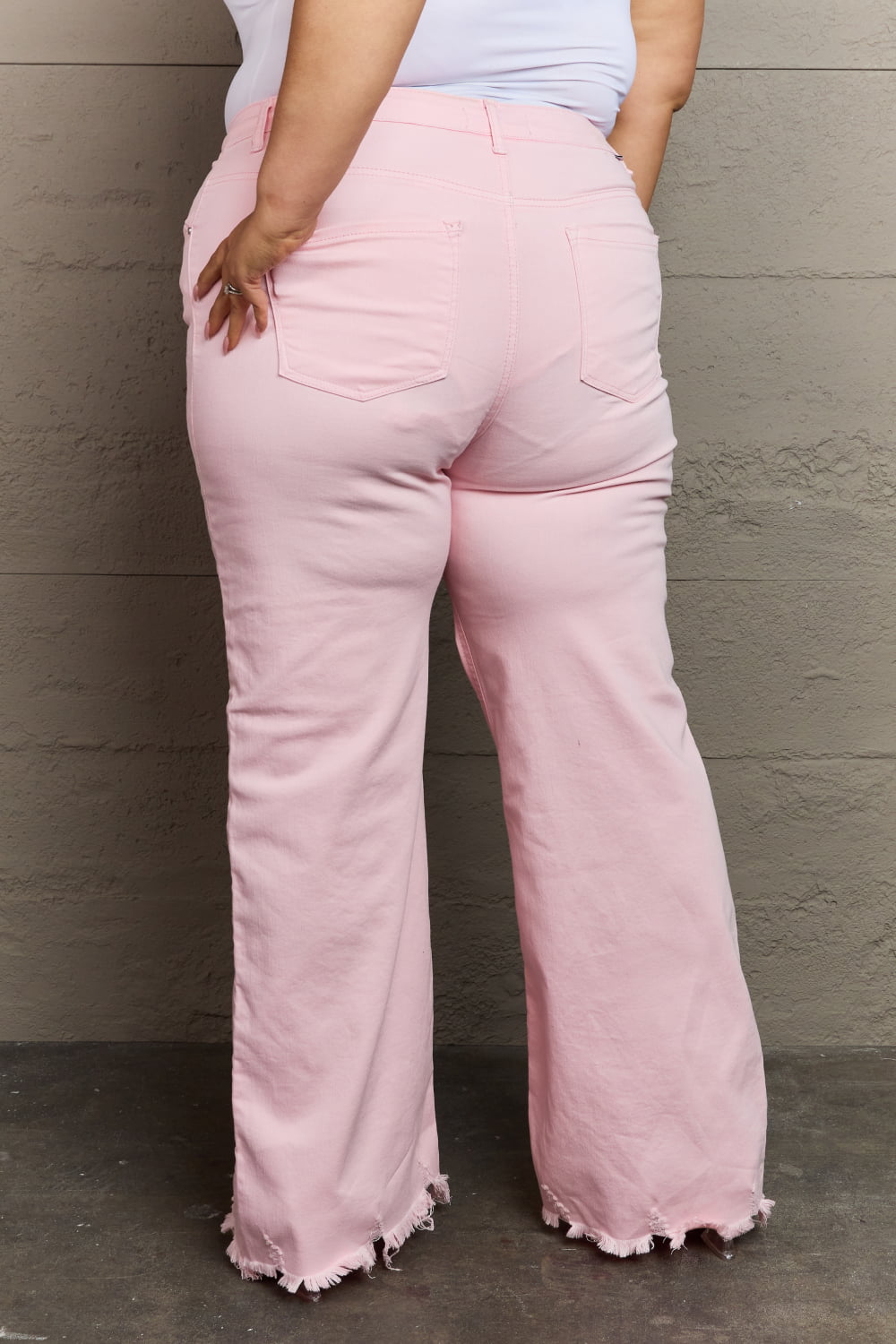 RISEN Raelene Full Size High Waist Wide Leg Jeans in Light Pink