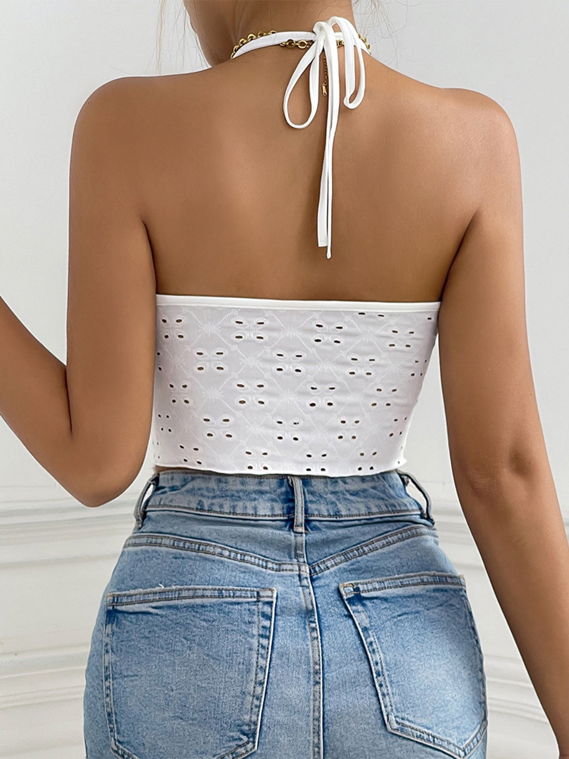 Eyelet Halter Neck Cami