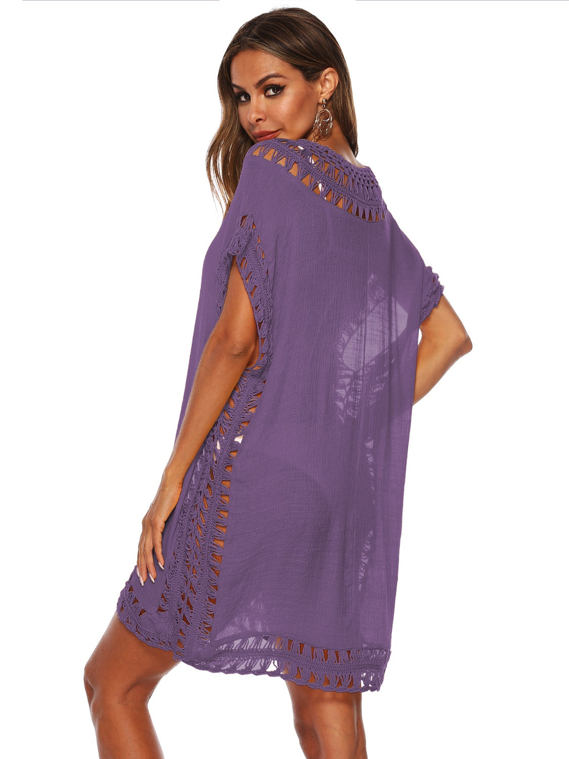 Cutout V-Neck Short Sleeve Cover-Up